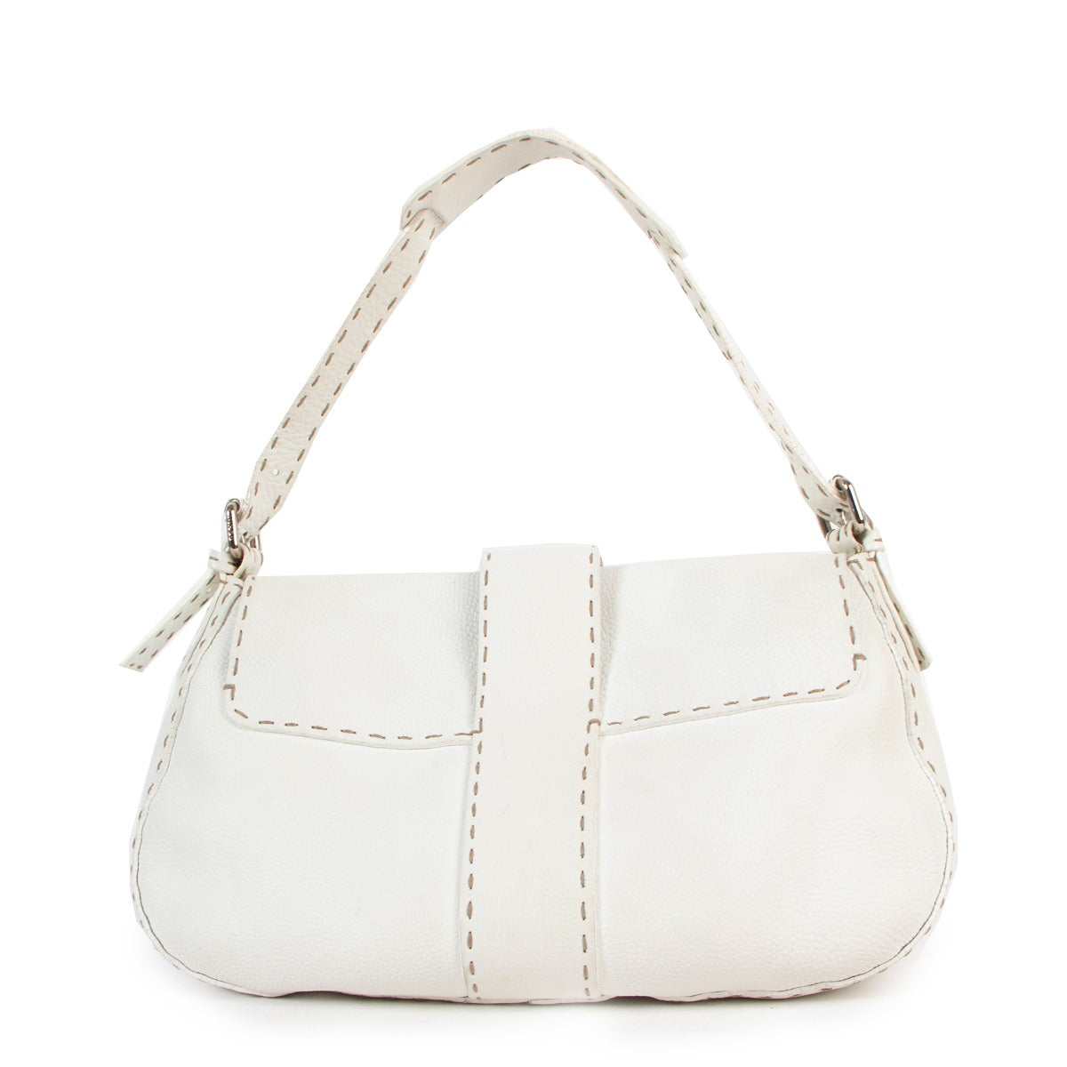 Sac Baguette Fendi Selleria en Cuir Romain Blanc
