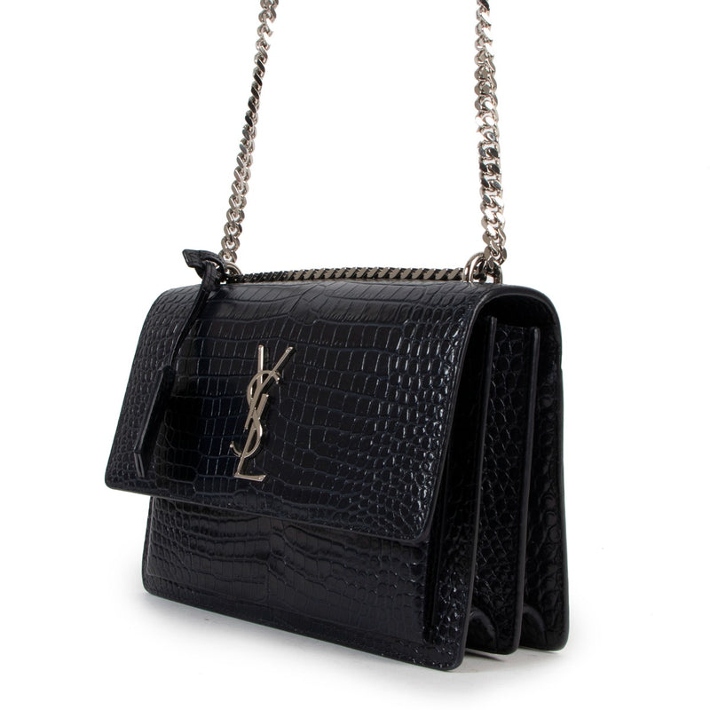 Saint Laurent Marine Crocodile-Embossed Sunset Medium Chain Bag
