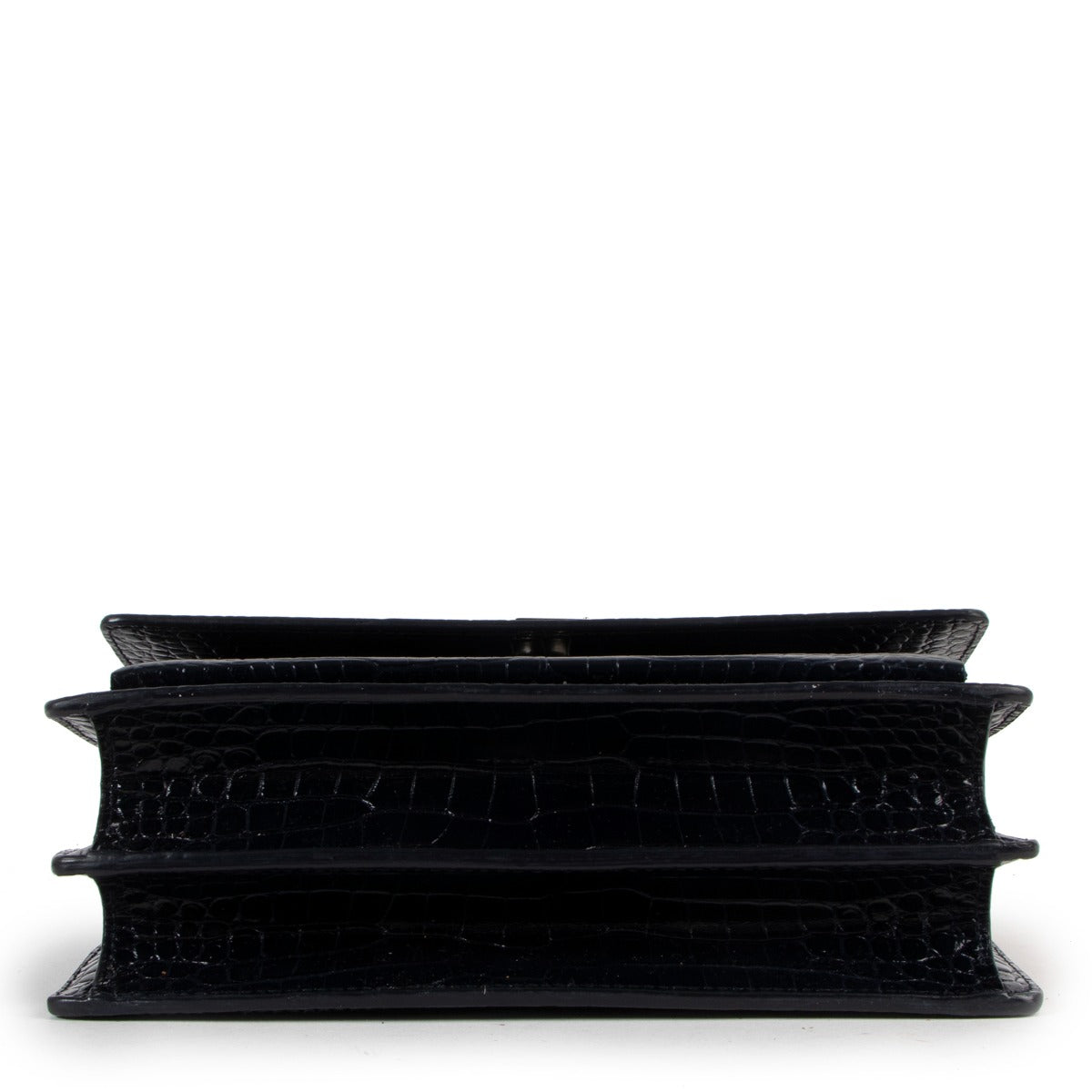 Sac à chaîne moyen Sunset Saint Laurent en cuir embossé croco bleu marine