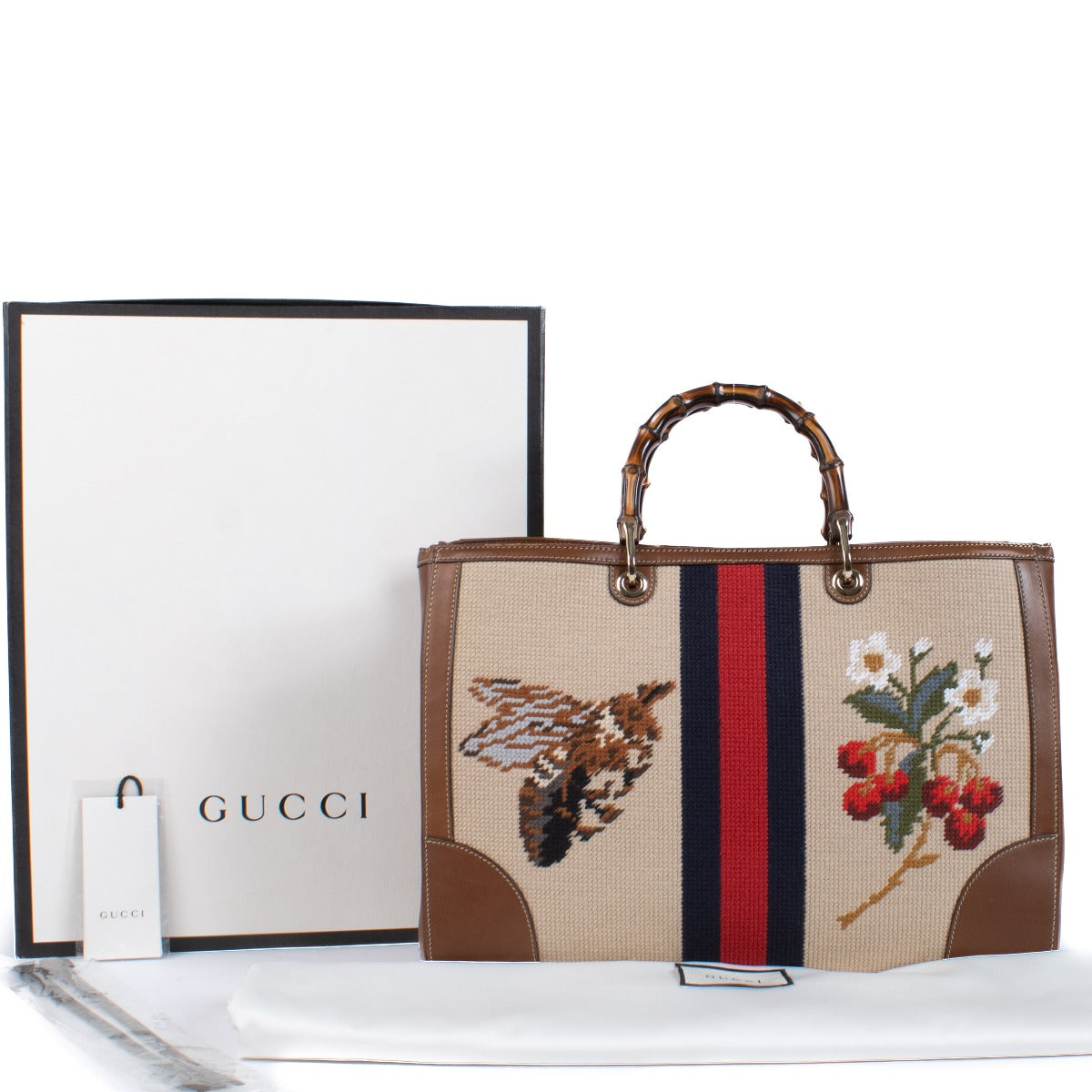 Gucci Needlepoint Canvas Large Bamboo Shopper Bag