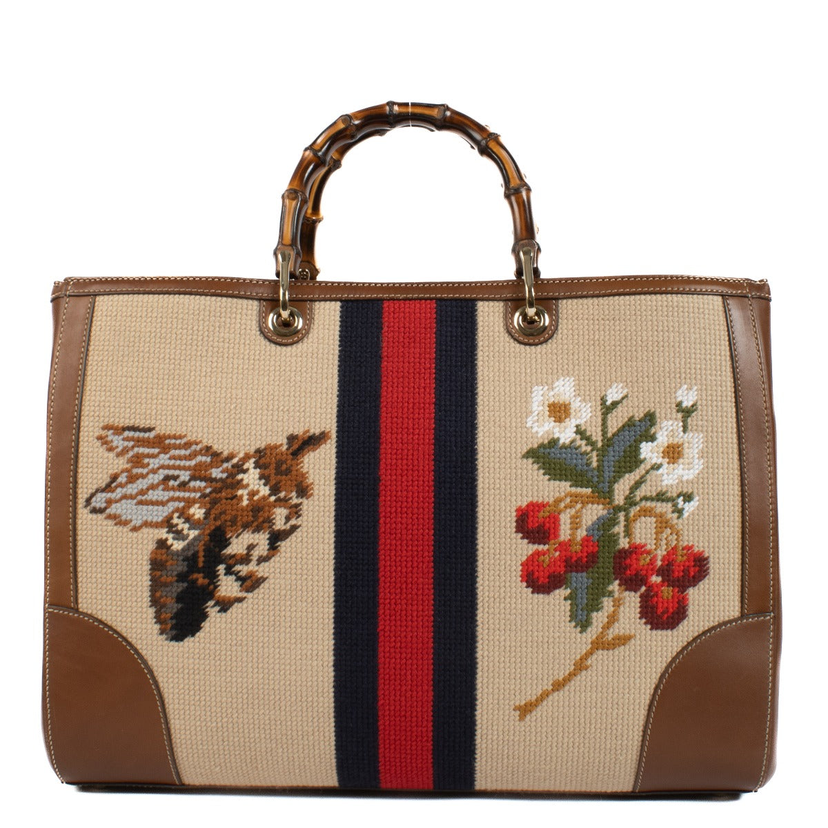 Gucci Needlepoint Canvas Grote Bamboo Shopper Tas