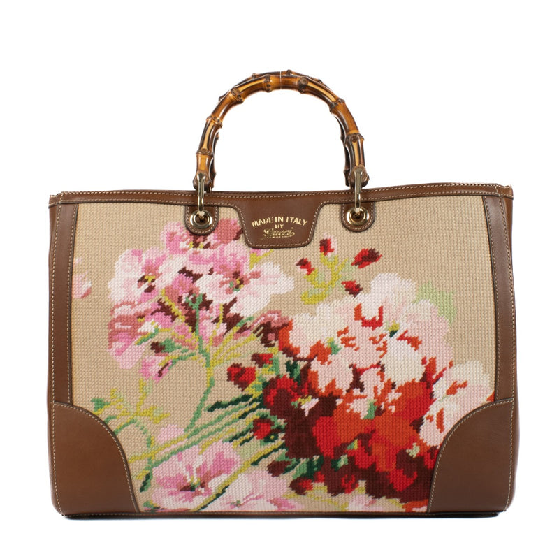 Gucci Needlepoint Canvas Large Bamboo Shopper Bag