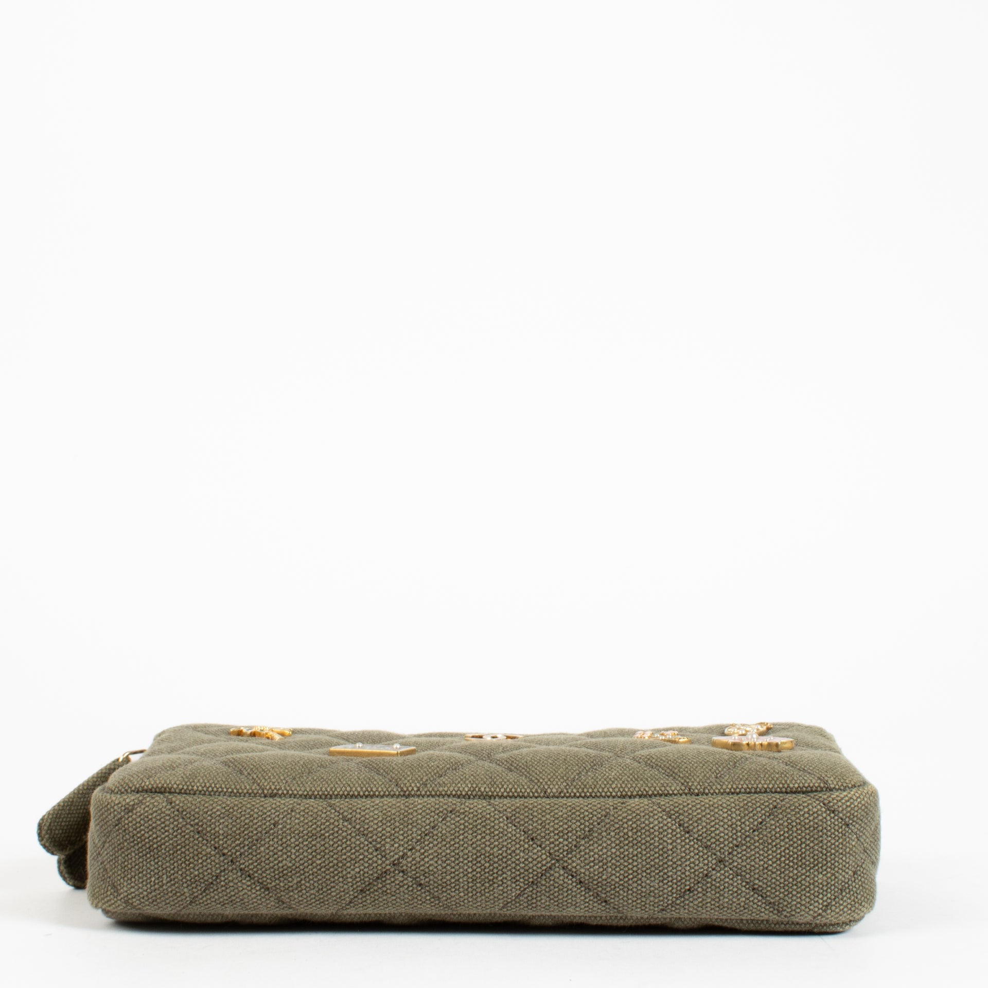 Chanel 17C Green Canvas Coco Cuba Double Zip Classic Clutch With Chain