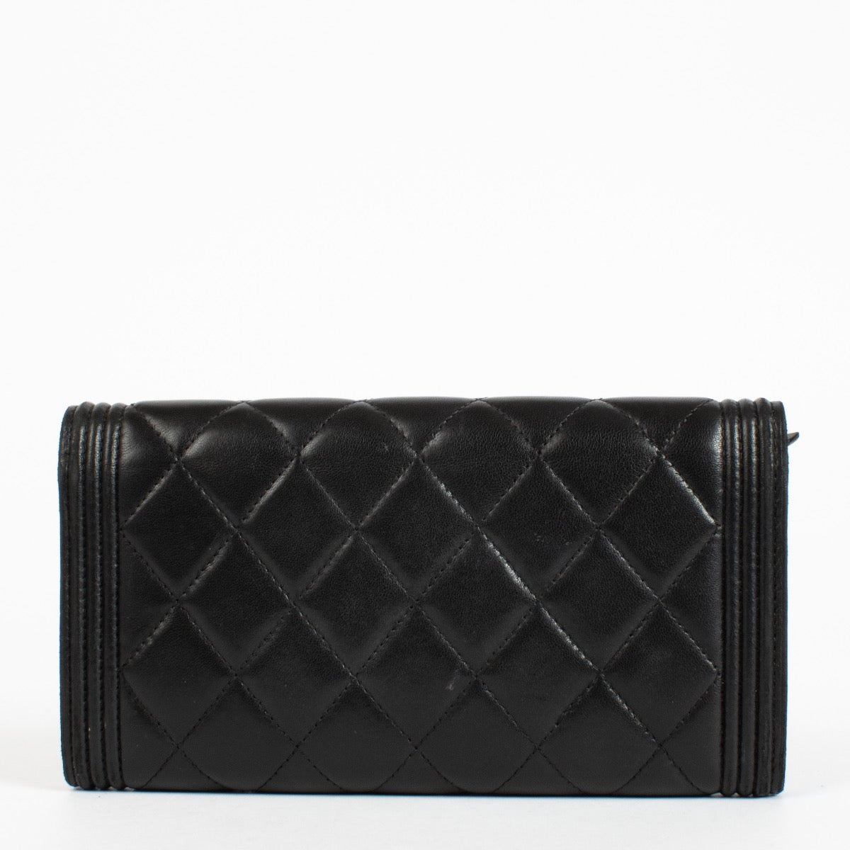 Chanel Zwarte Lamsleren Boy Chanel Grote Portemonnee met Overslag