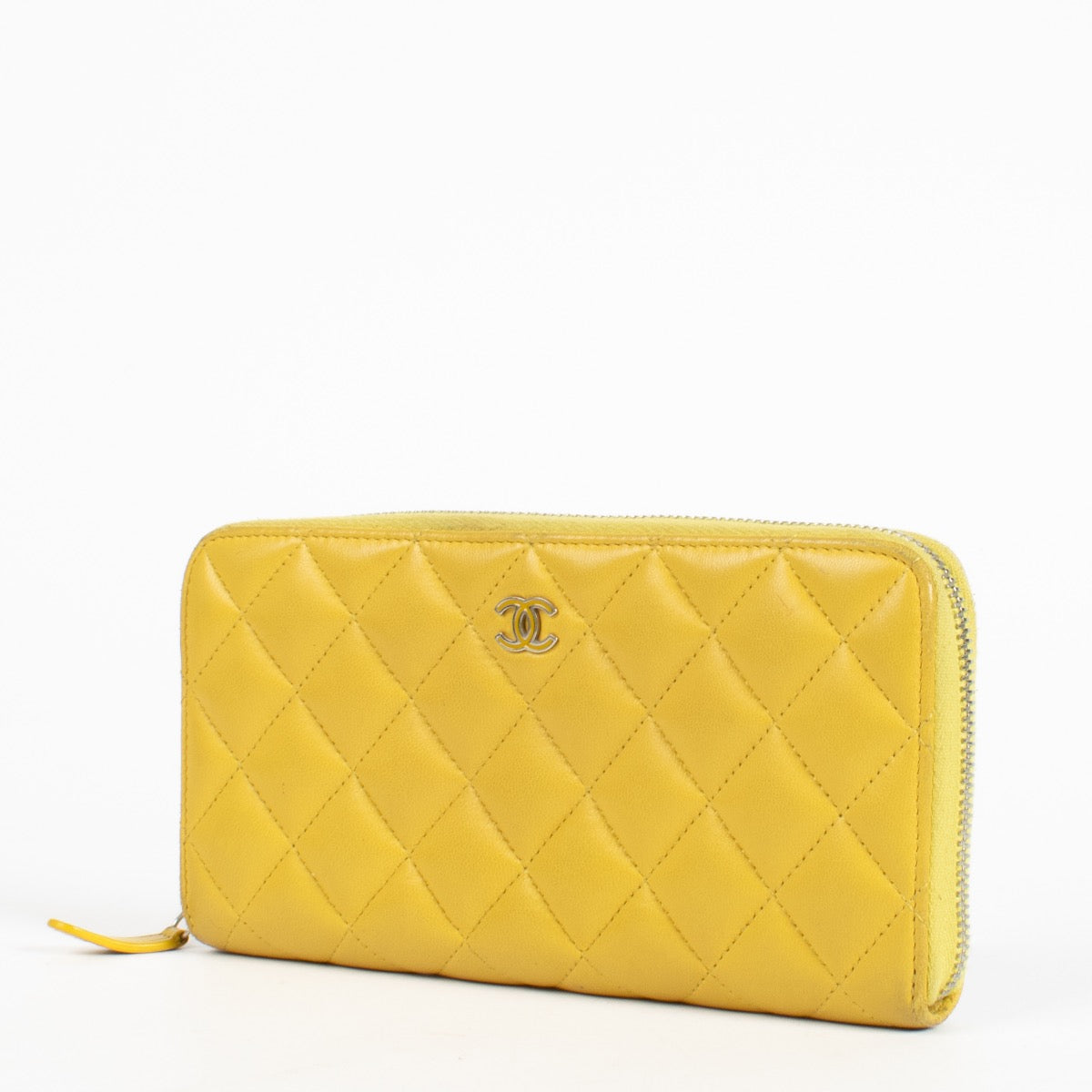 Chanel Yellow Lambskin Classic Large Zipped Wallet