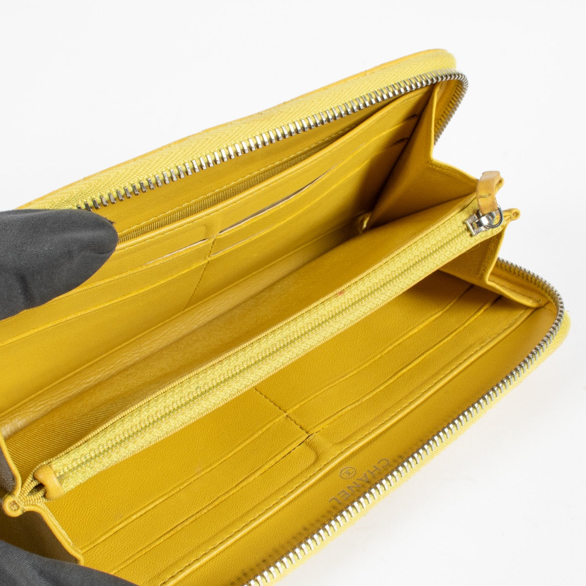 Chanel Yellow Lambskin Classic Large Zipped Wallet
