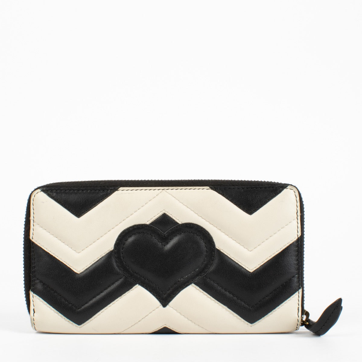 Gucci Black/White GG Marmont Zip Around Wallet