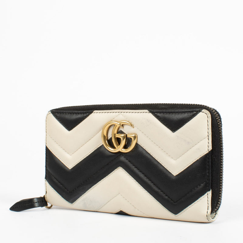 Gucci Zwart/Wit GG Marmont Ritsportemonnee