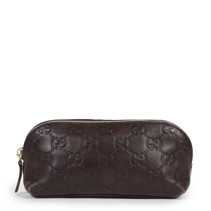 Authentic secondhand Gucci Guccissima Burgundy Leather Pouch designer accessories luxury brands fashion luxury vintage webshop safe secure online shopping