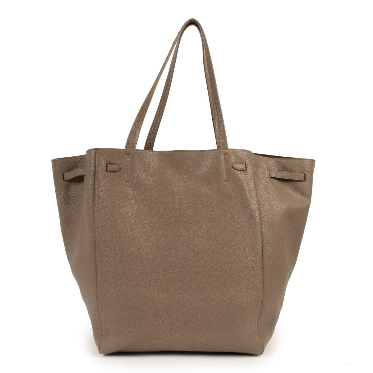 Shop safe online at Labellov in Antwerp this 100% authentic second hand Celine Taupe Grained Calfskin Medium Cabas Phantom Shoulder Bag