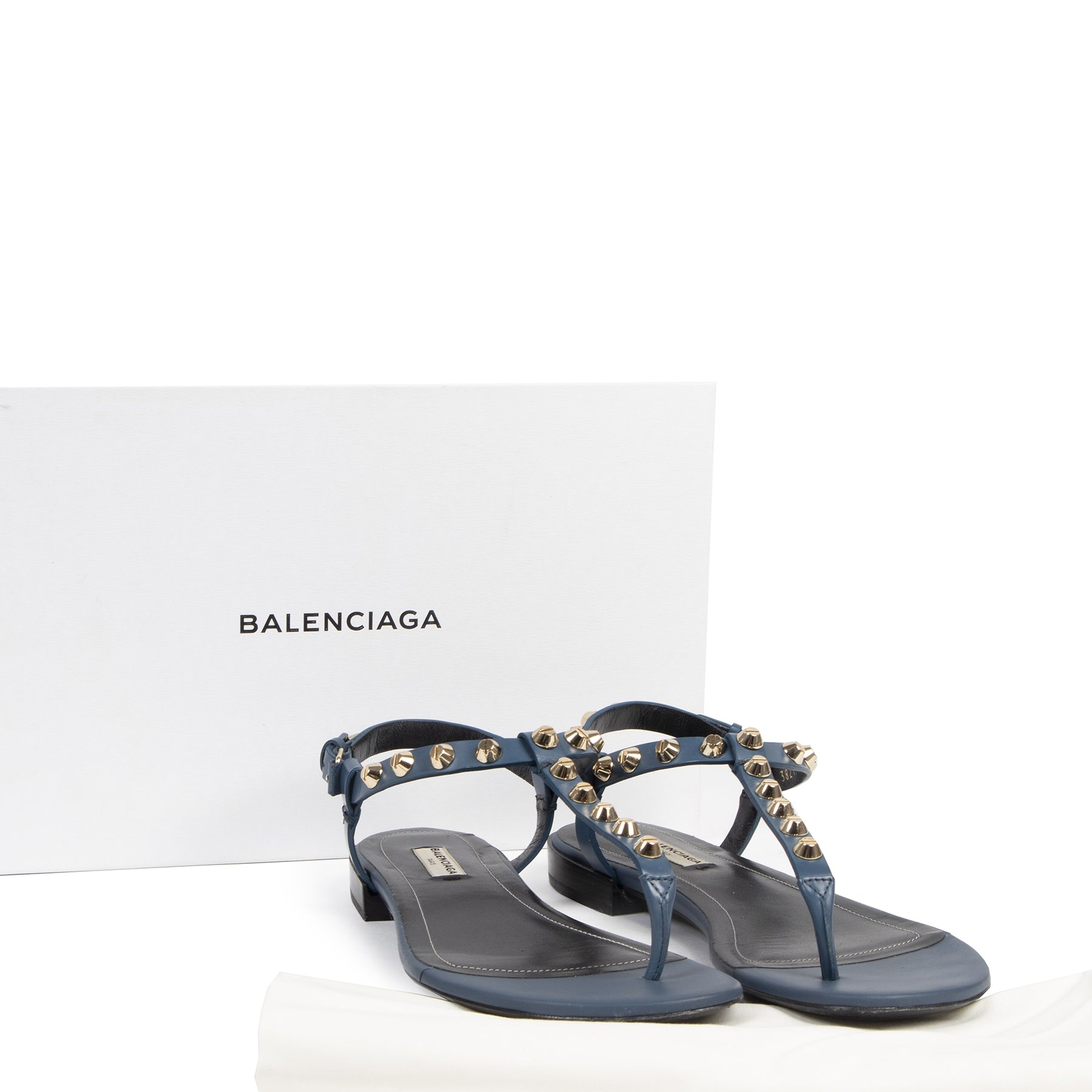 Authentic secondhand Balenciaga Blue Studded City Sandals - size 40,5 designer shoes brands fashion luxury vintage webshop safe secure online shopping