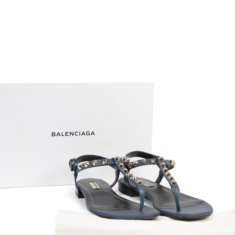 Authentic secondhand Balenciaga Blue Studded City Sandals - size 40,5 designer shoes brands fashion luxury vintage webshop safe secure online shopping