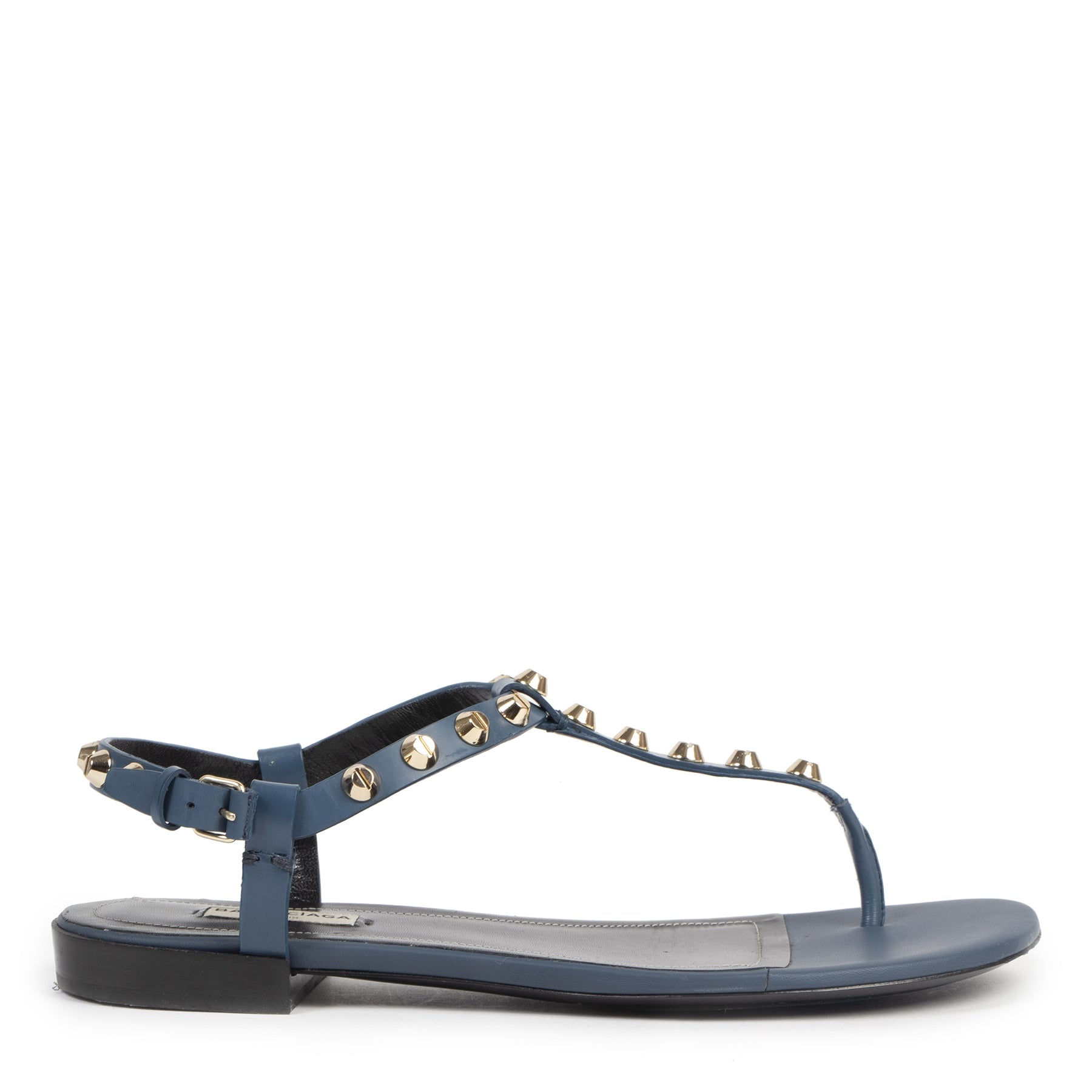 Authentieke Tweedehands Balenciaga Blue Studded City Sandals - size 40,5 juiste prijs veilig online shoppen luxe merken webshop winkelen Antwerpen België mode fashion