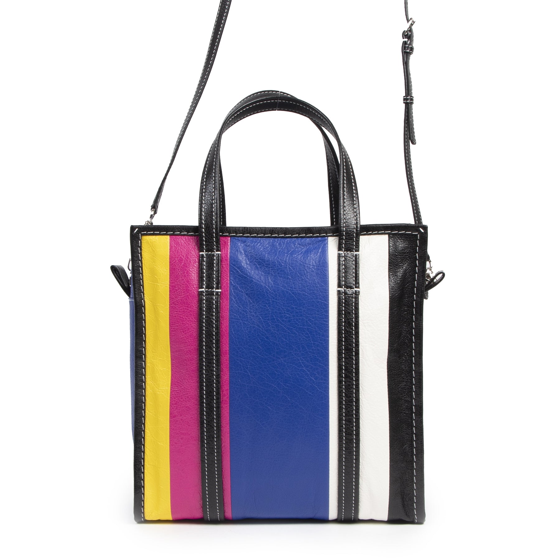Balenciaga Striped Bazaar S Leather Shopper