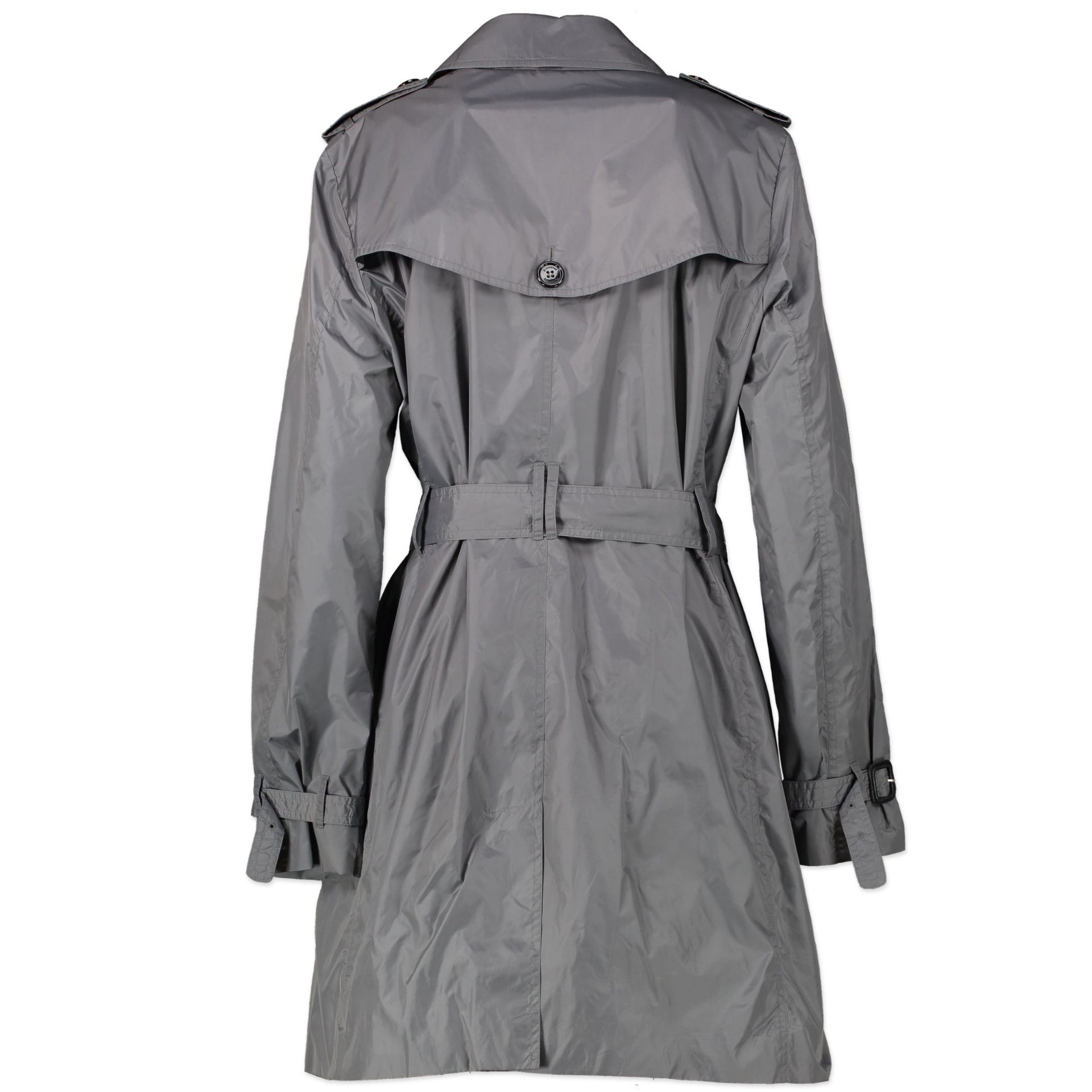 Burberry Grey Nylon Trench - Uk 14 - for the best price at Labellov secondhand vintage webshop Antwerp