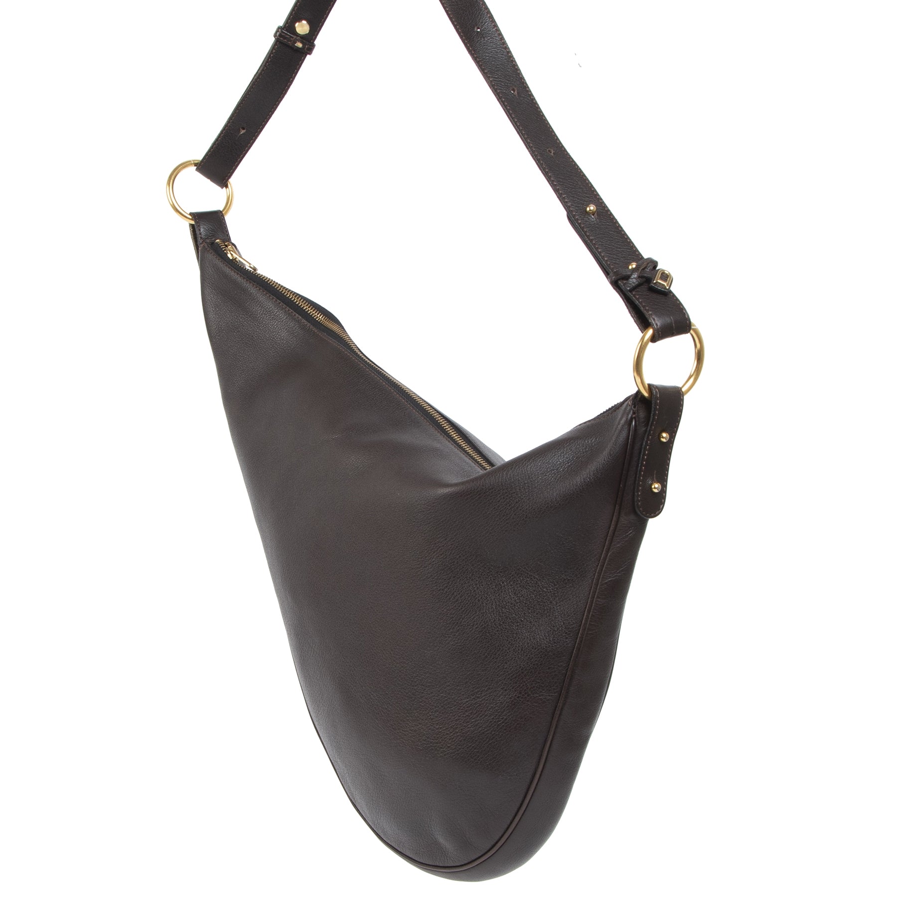 Authentieke Tweedehands Delvaux Chocolate Brown Sling Leather Bag juiste prijs veilig online shoppen luxe merken webshop winkelen Antwerpen België mode fashion
