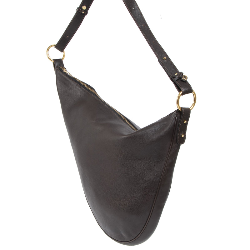 Authentieke Tweedehands Delvaux Chocolate Brown Sling Leather Bag juiste prijs veilig online shoppen luxe merken webshop winkelen Antwerpen België mode fashion
