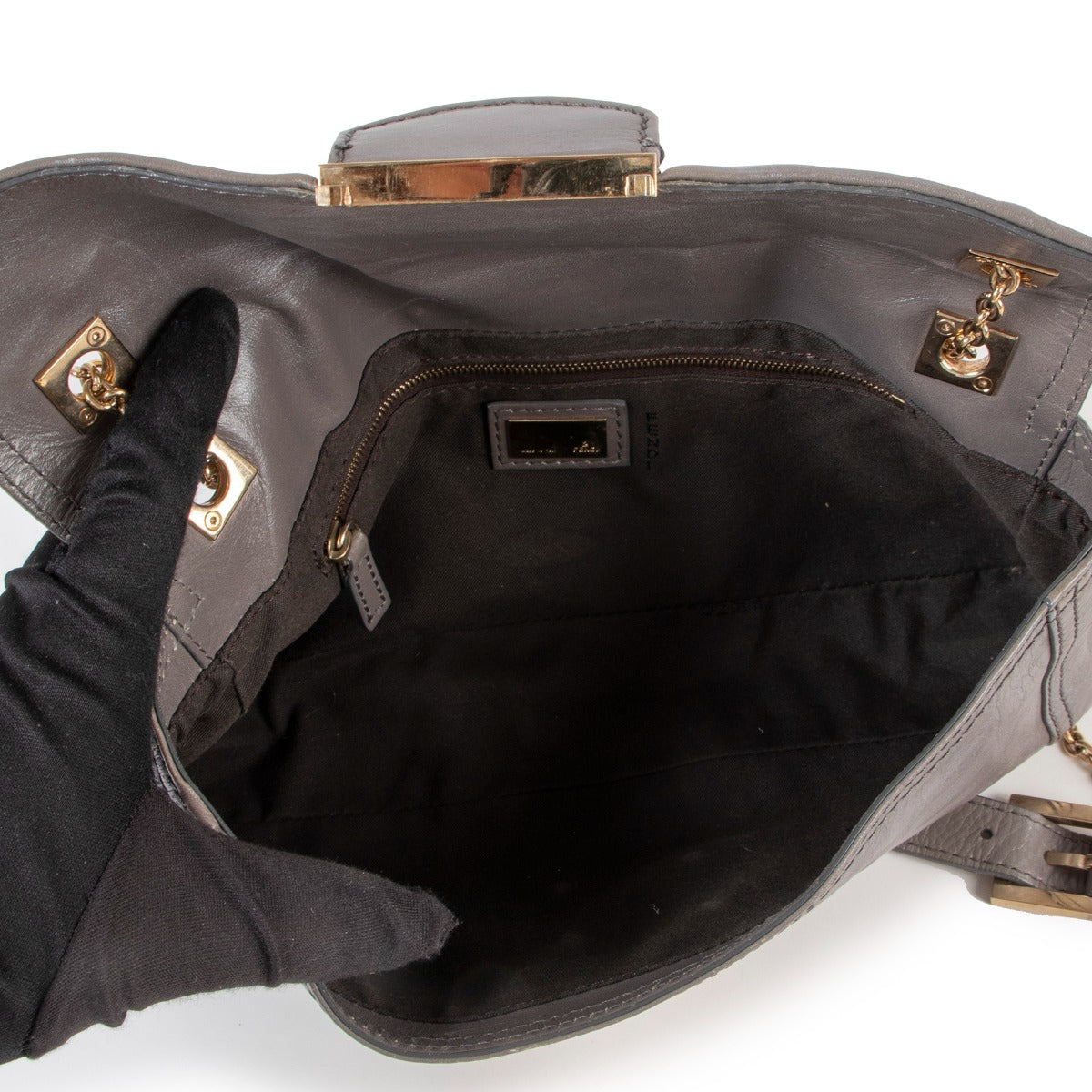 Fendi Grey Metallic Shoulder Bag Buy this 100% authentic piece here safely!
