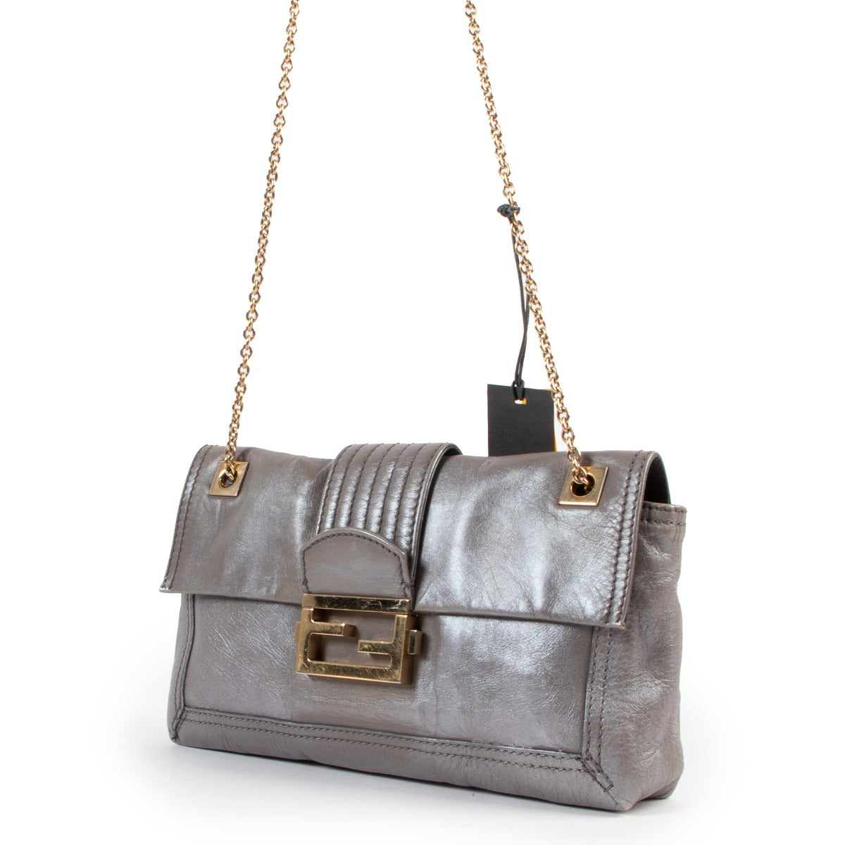 Fendi Grey Metallic Shoulder Bag Buy this 100% authentic piece here safely!