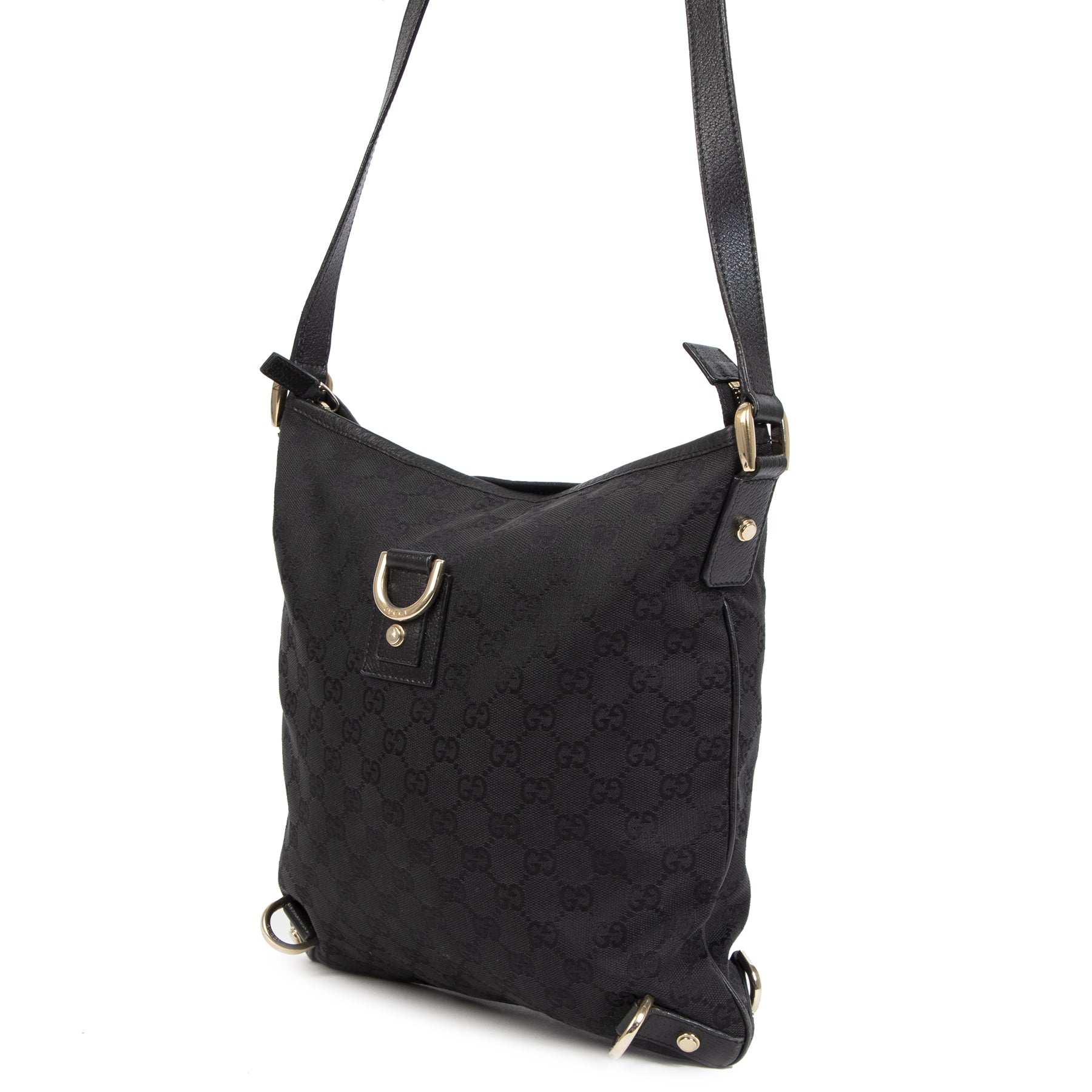 Authentieke Tweedehands Gucci Black GG Canvas Abbey Crossbody Bag juiste prijs veilig online shoppen luxe merken webshop winkelen Antwerpen België mode fashion