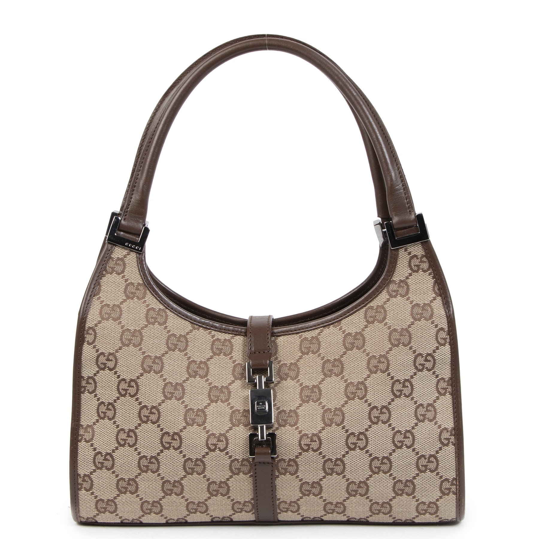 Gucci Brown Monogram Shoulder Bag for the best price at Labellov secondhand luxury in Antwerp
