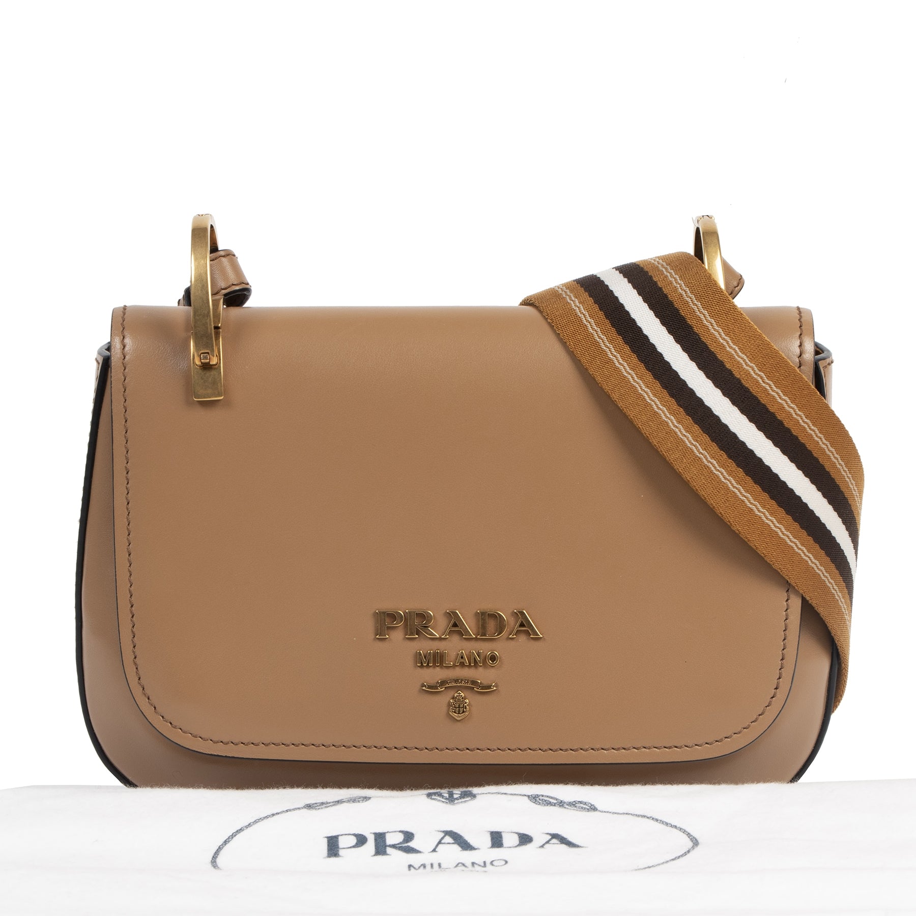 Authentic second-hand vintage Prada Camel Color Strap Crossbody Bag buy online webshop LabelLOV