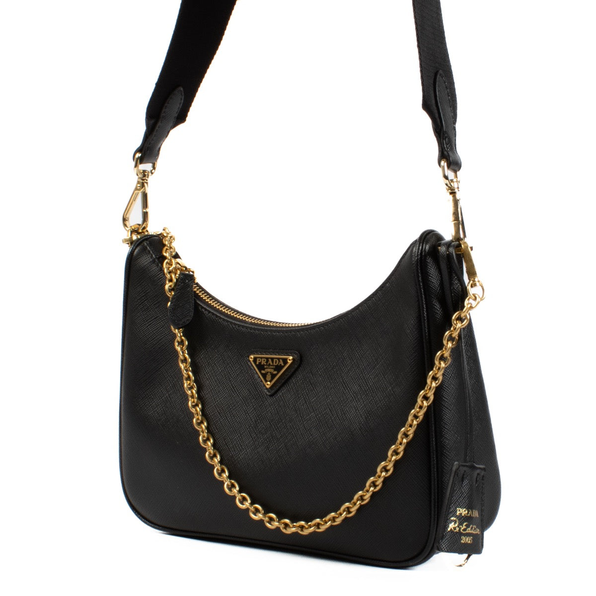 shop 100% authentic second hand Prada Black Re-Edition 2005 Saffiano Bag on Labellov.com