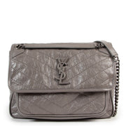 Shop safe online authentic Saint Laurent Grey Crinkled Leather Niki Medium Crossbody Bag.