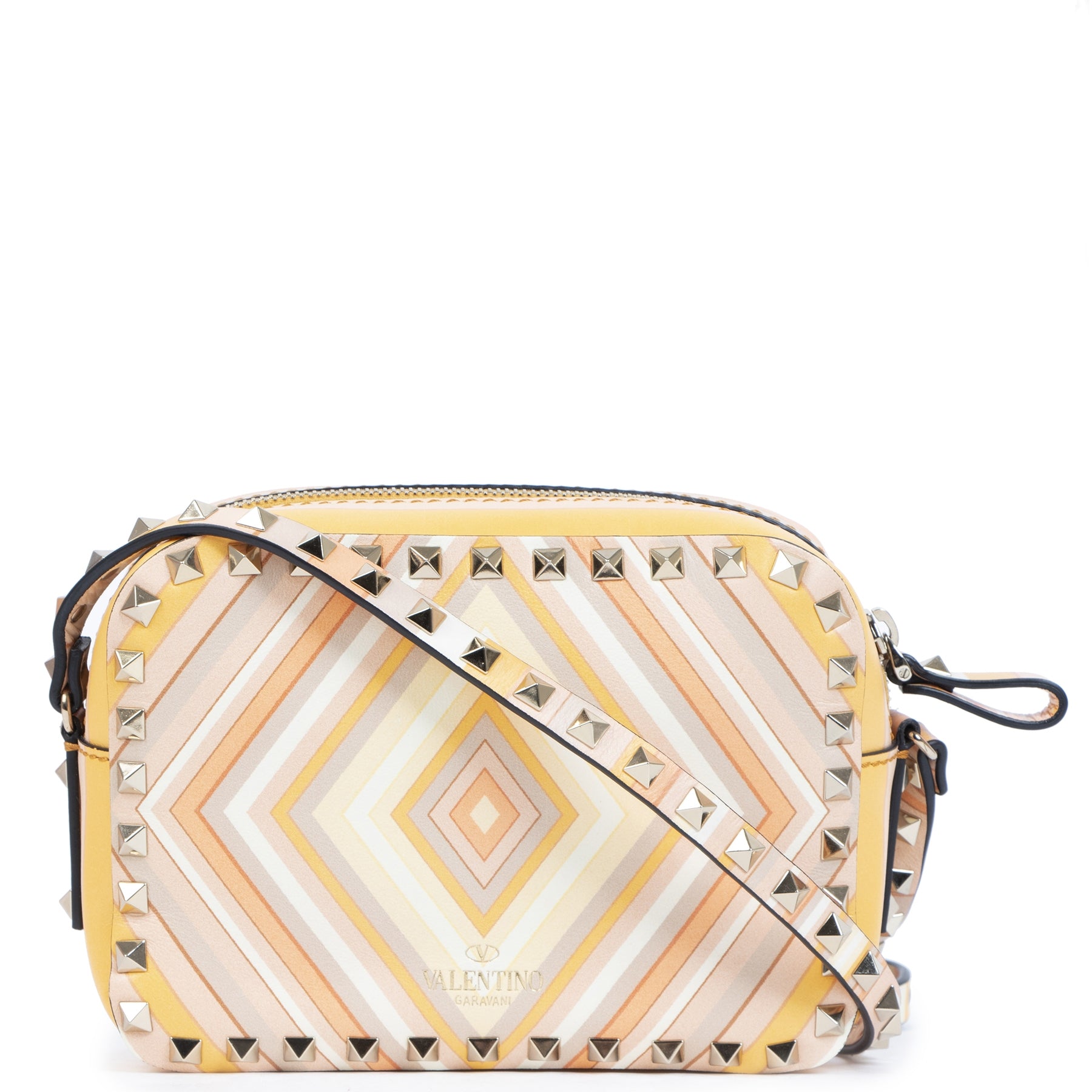 100% authentic Valentino Rockstud 1975 Camera Calfskin Sorbet Leather Cross Body Bag for the best price online