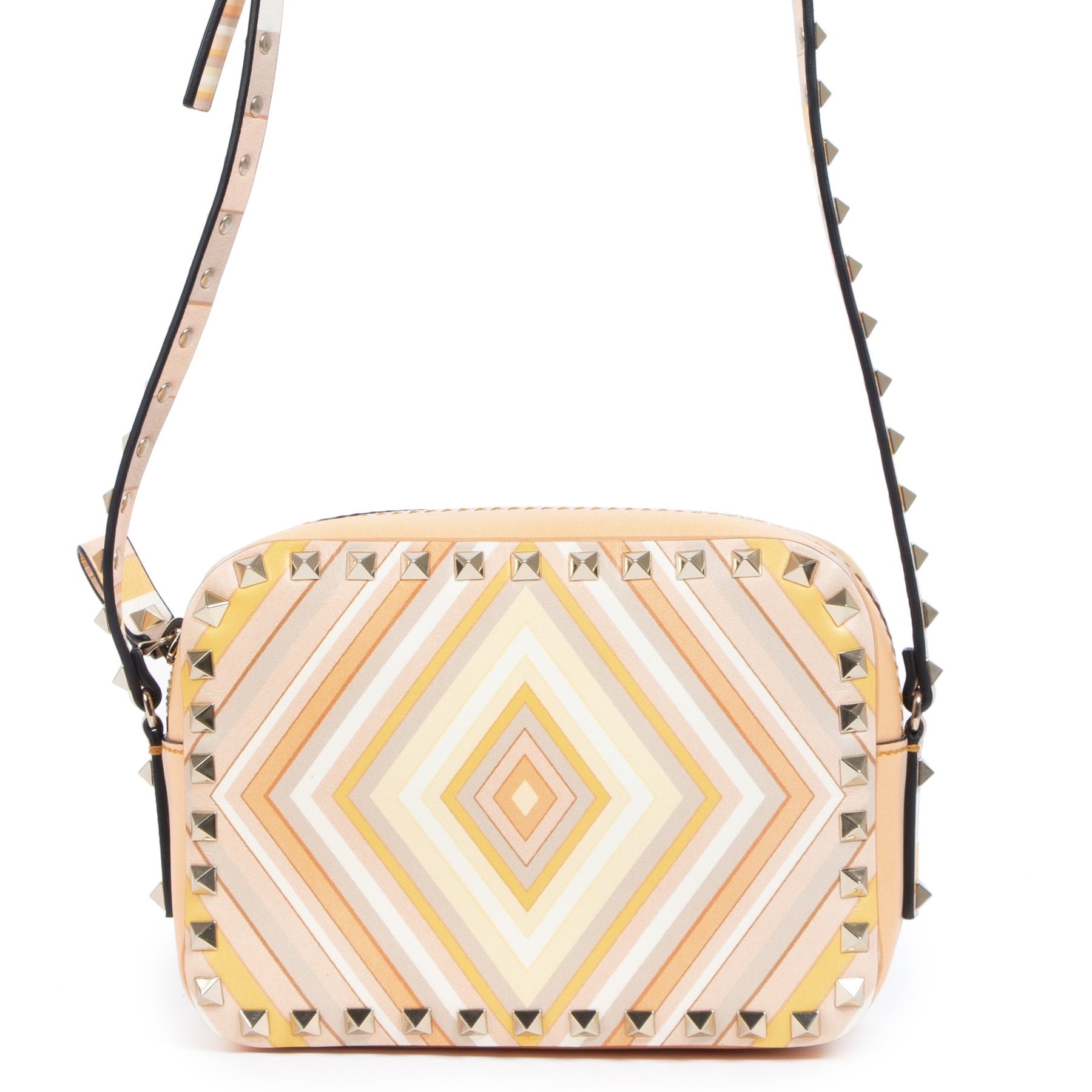 We buy and sell your authentic Valentino Rockstud 1975 Camera Calfskin Sorbet Leather Cross Body Bag