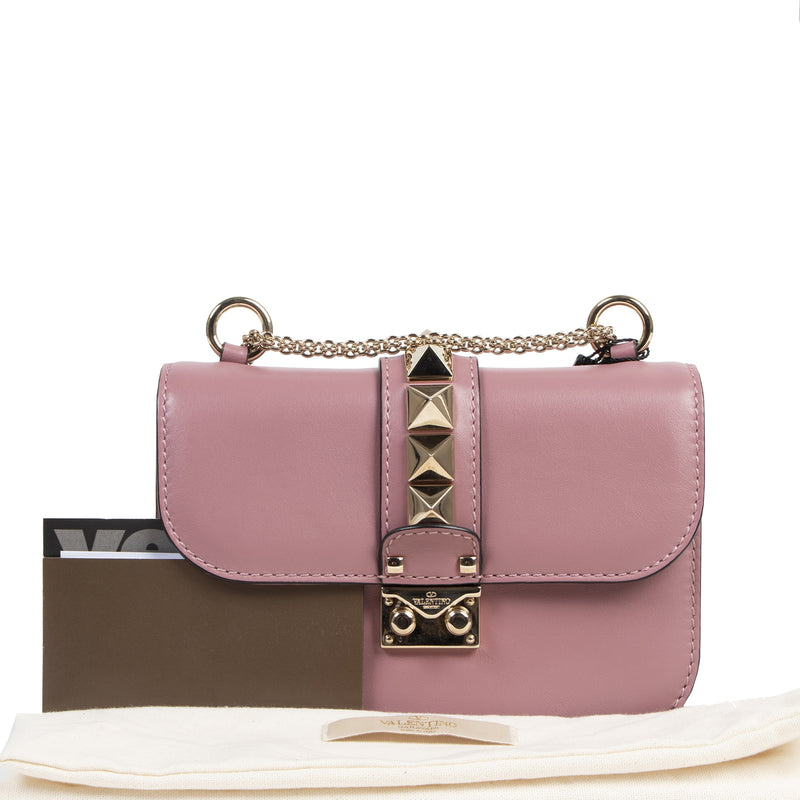acheter en ligne seconde main Valentino Garavani Mini 'Glam Lock' Pink Purple Shoulder Bag