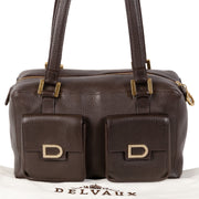 Authentieke Tweedehands Delvaux Dark Brown Front Pockets Shoulder Bag juiste prijs veilig online shoppen luxe merken webshop winkelen Antwerpen België mode fashion
