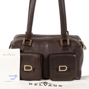 Authentieke Tweedehands Delvaux Dark Brown Front Pockets Shoulder Bag juiste prijs veilig online shoppen luxe merken webshop winkelen Antwerpen België mode fashion