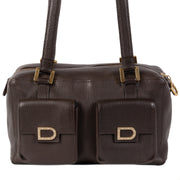 Authentieke Tweedehands Delvaux Dark Brown Front Pockets Shoulder Bag juiste prijs veilig online shoppen luxe merken webshop winkelen Antwerpen België mode fashion