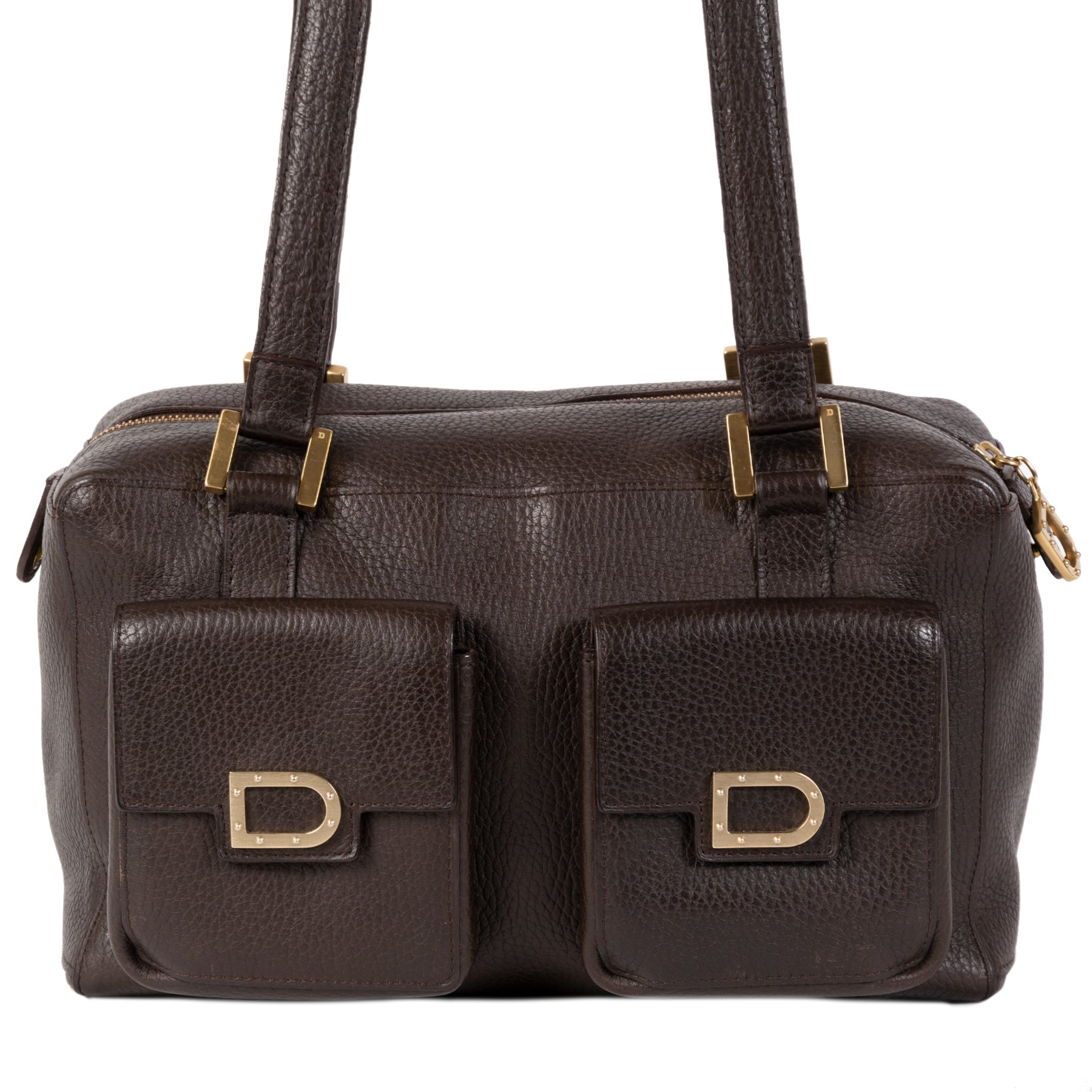 Authentieke Tweedehands Delvaux Dark Brown Front Pockets Shoulder Bag juiste prijs veilig online shoppen luxe merken webshop winkelen Antwerpen België mode fashion
