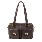 Authentieke Tweedehands Delvaux Dark Brown Front Pockets Shoulder Bag juiste prijs veilig online shoppen luxe merken webshop winkelen Antwerpen België mode fashion
