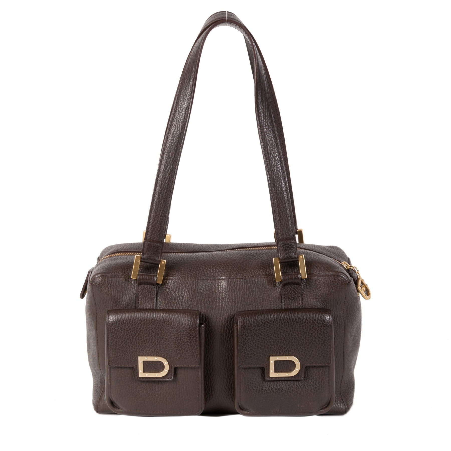 Authentieke Tweedehands Delvaux Dark Brown Front Pockets Shoulder Bag juiste prijs veilig online shoppen luxe merken webshop winkelen Antwerpen België mode fashion
