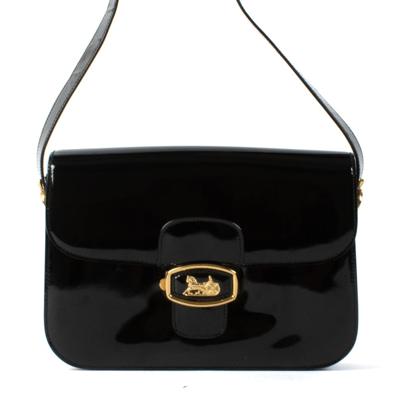 Celine Black Patent Leather Vintage Carriage Box Bag