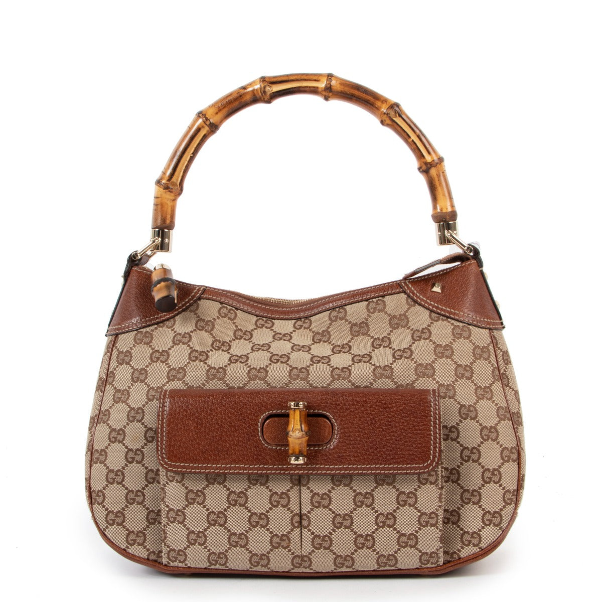 Shop online authentic second hand designer Gucci 137383 GG Canvas Bamboo Top Handle Bag for the best price on Labellov.