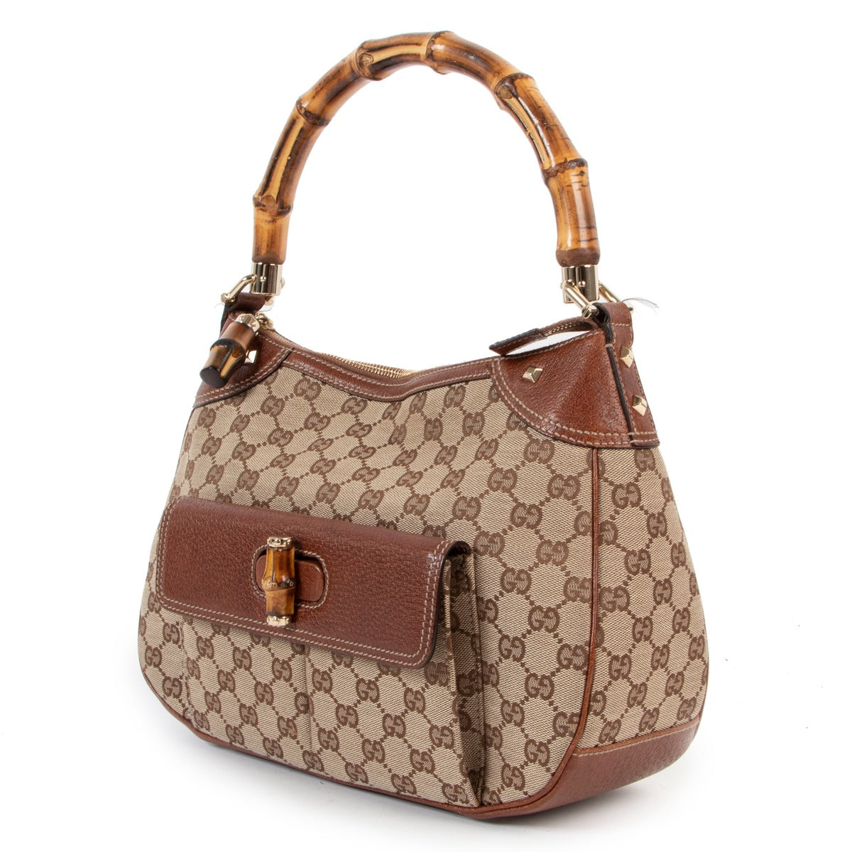 Shop online authentic second hand designer Gucci 137383 GG Canvas Bamboo Top Handle Bag for the best price on Labellov.