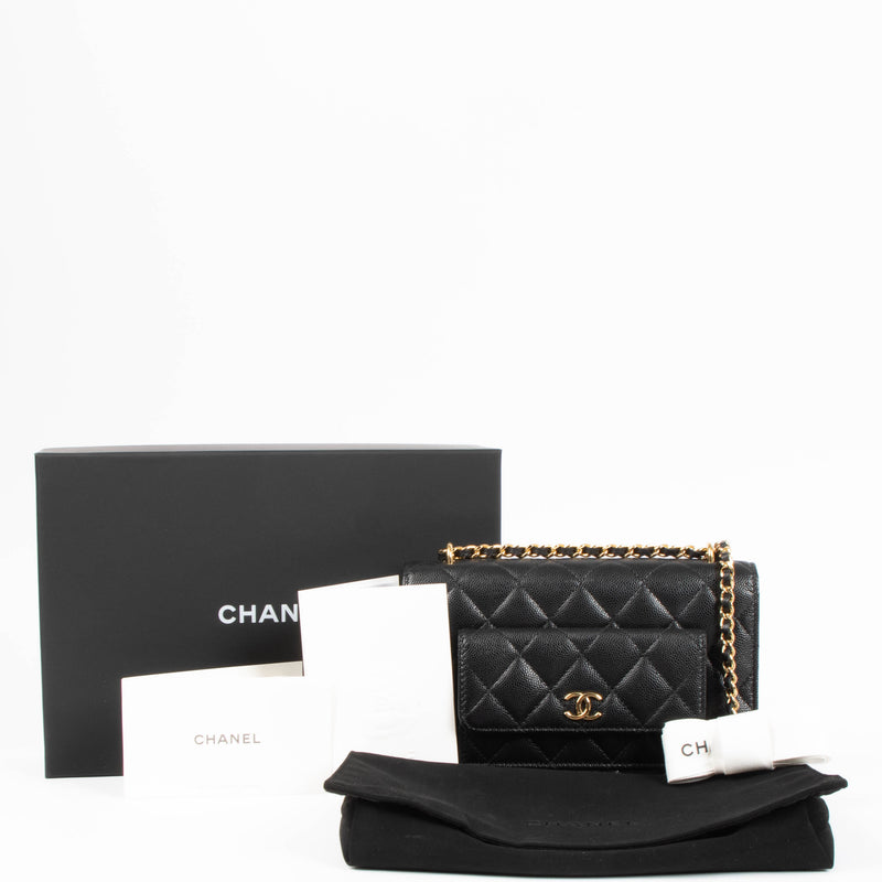 Shop authentic Chanel Black Caviar Front Pocket Wallet On Chain on Labellov.com.