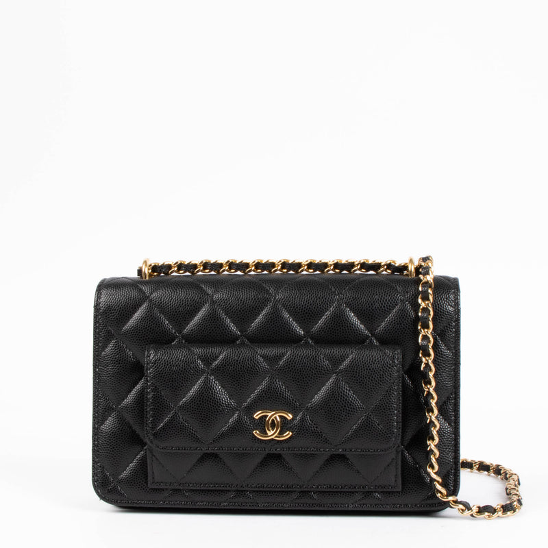 Shop authentic Chanel Black Caviar Front Pocket Wallet On Chain on Labellov.com.