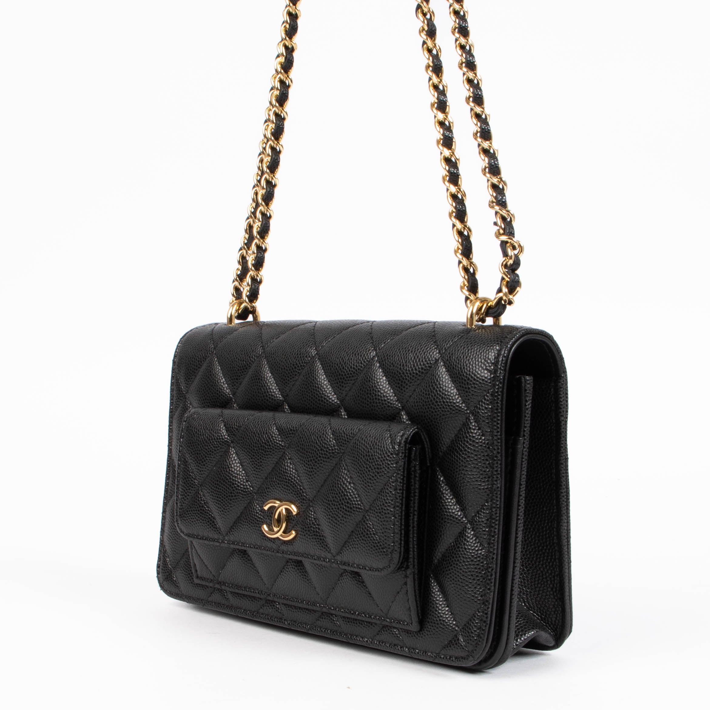 限定セール‼️CHANEL ブラックビコローレ　折り財布ケース　斜め掛け Chanel Black Caviar Front Pocket Wallet On Chain – Labellov