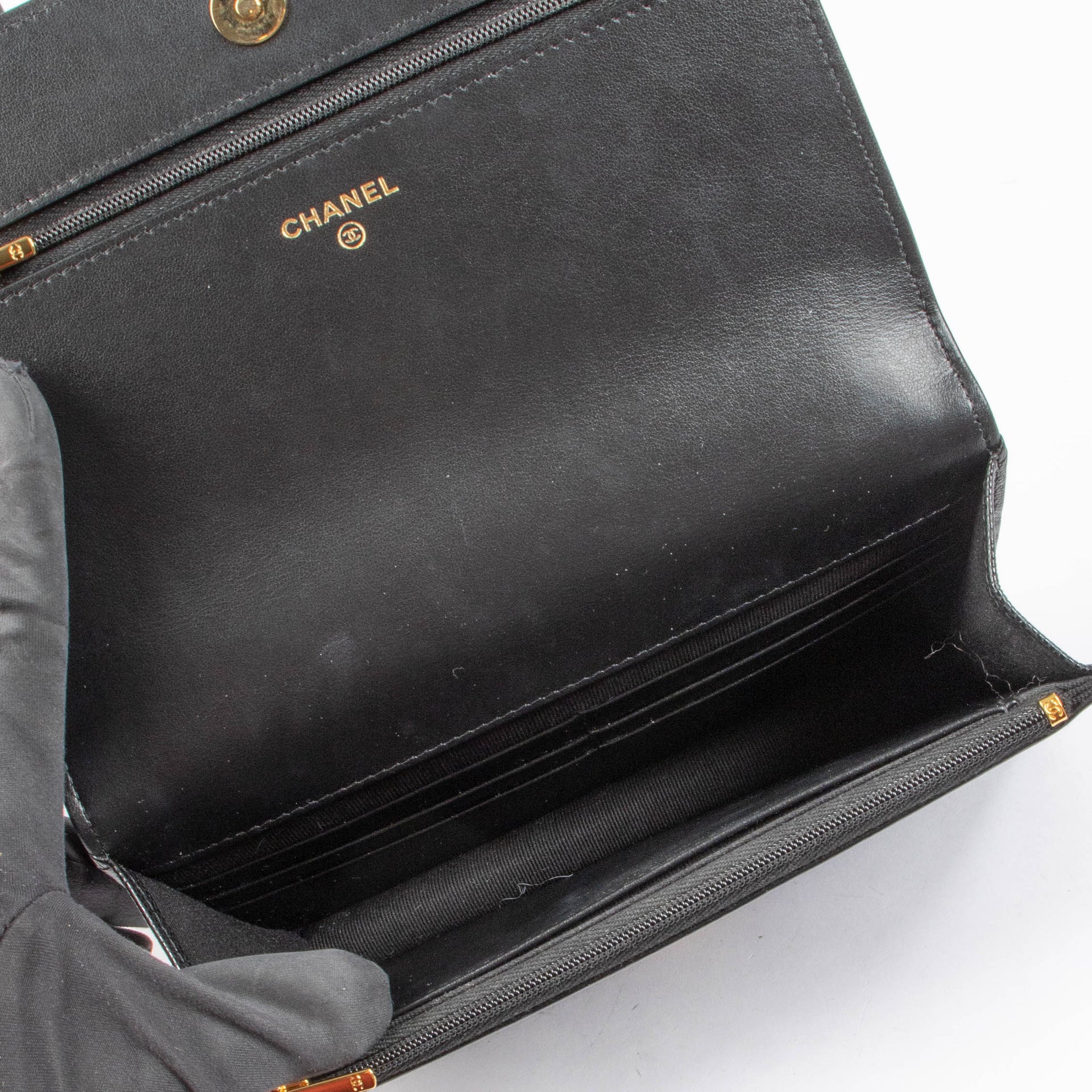 Shop authentic Chanel Black Caviar Front Pocket Wallet On Chain on Labellov.com.