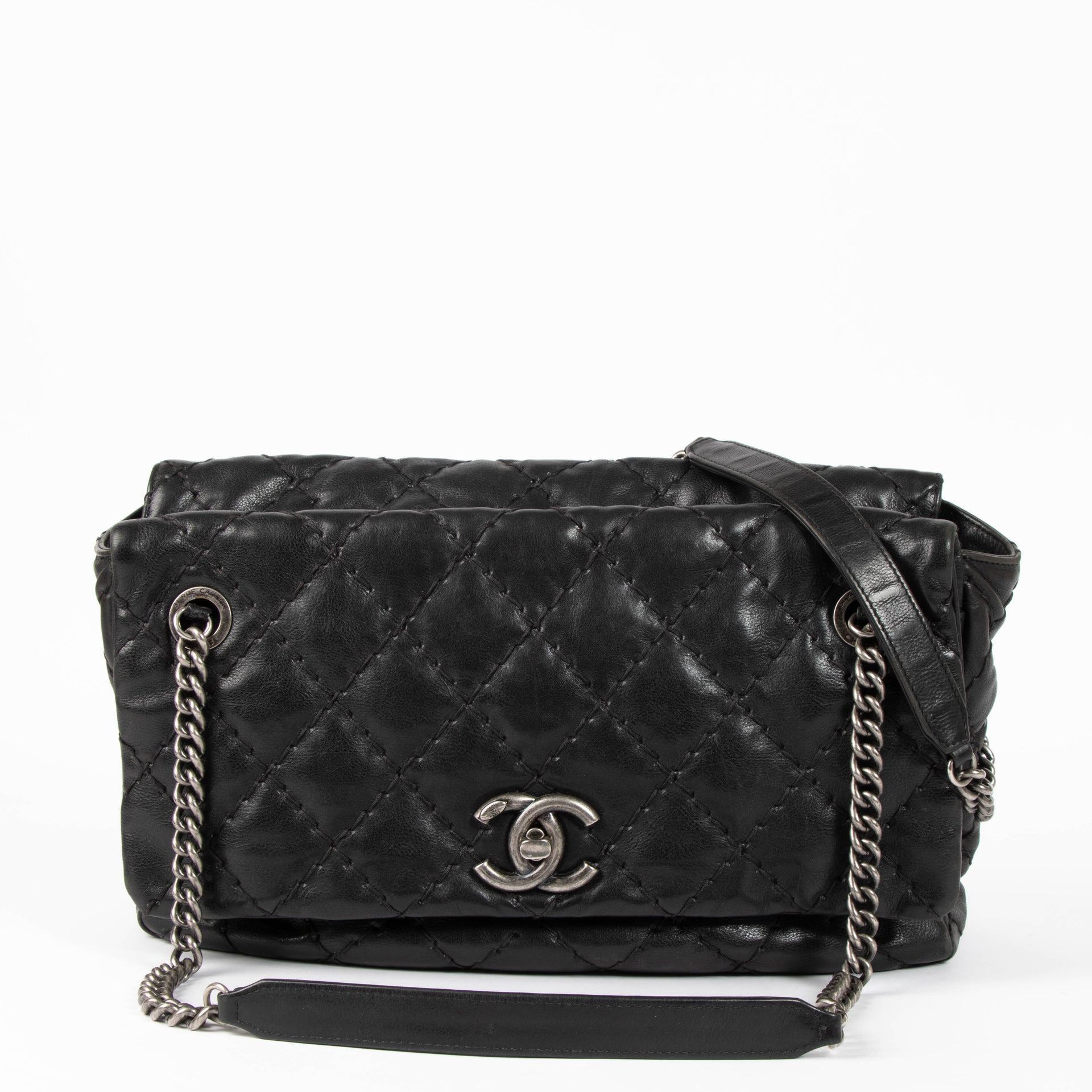 Shop this authentic Chanel Black Ultimate Stitch Top Zip Flap Bag pre-loved on Labellov.com 