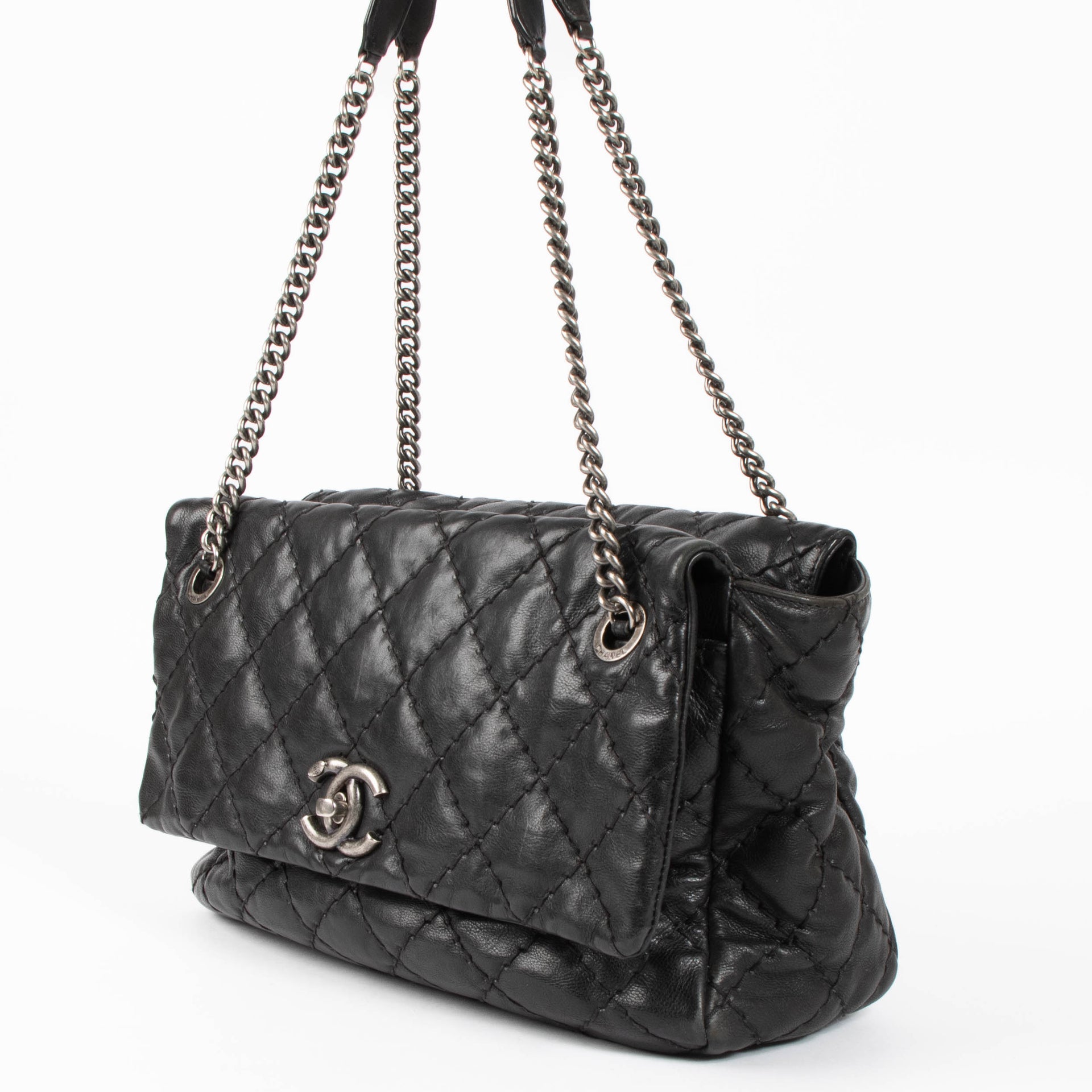 Shop this authentic Chanel Black Ultimate Stitch Top Zip Flap Bag pre-loved on Labellov.com 