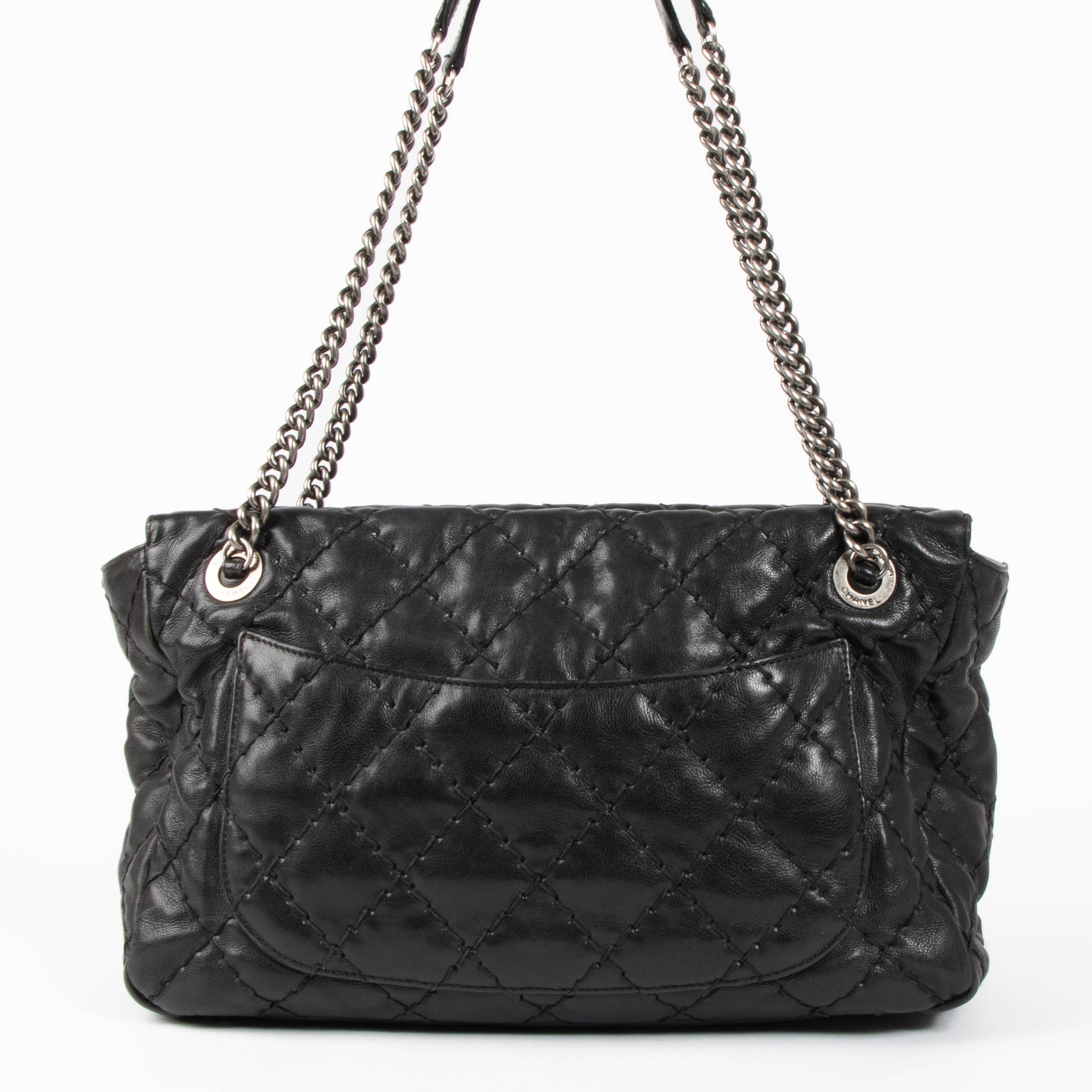 Shop this authentic Chanel Black Ultimate Stitch Top Zip Flap Bag pre-loved on Labellov.com 