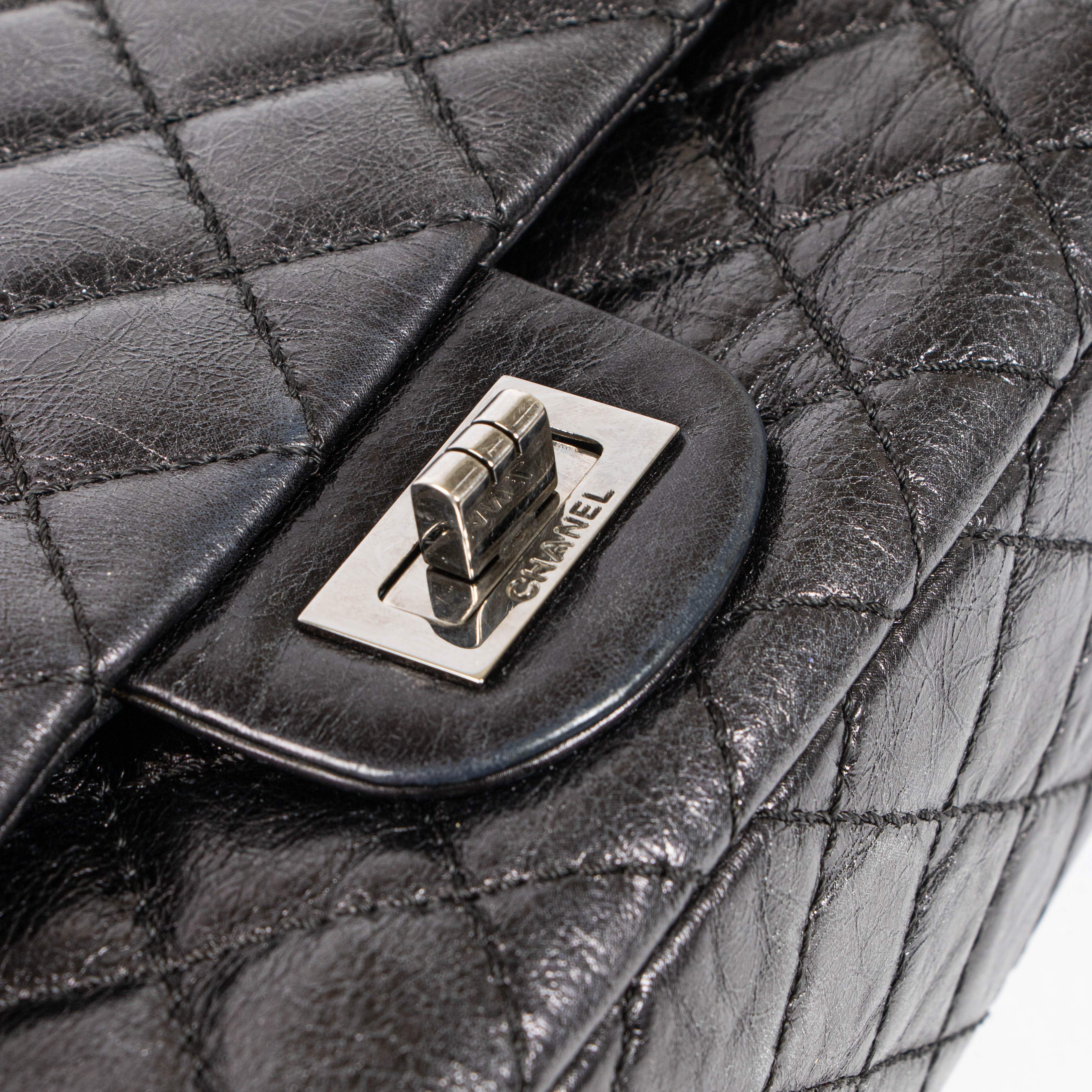 Chanel Black Aged Calfskin Medium 2.55 Reissue Bag with Micro