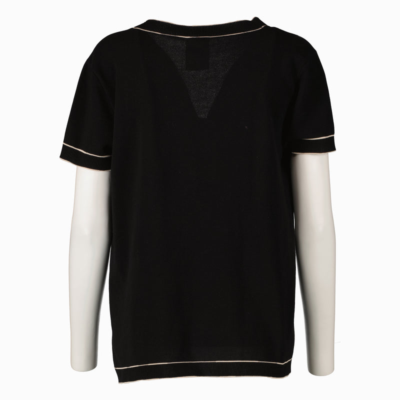 Shop this authentic Chanel Ribbed Knit Coco Mark Short Sleeve Top pre-loved on Labellov.com 