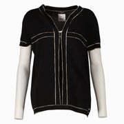 Shop this authentic Chanel Ribbed Knit Coco Mark Short Sleeve Top pre-loved on Labellov.com 